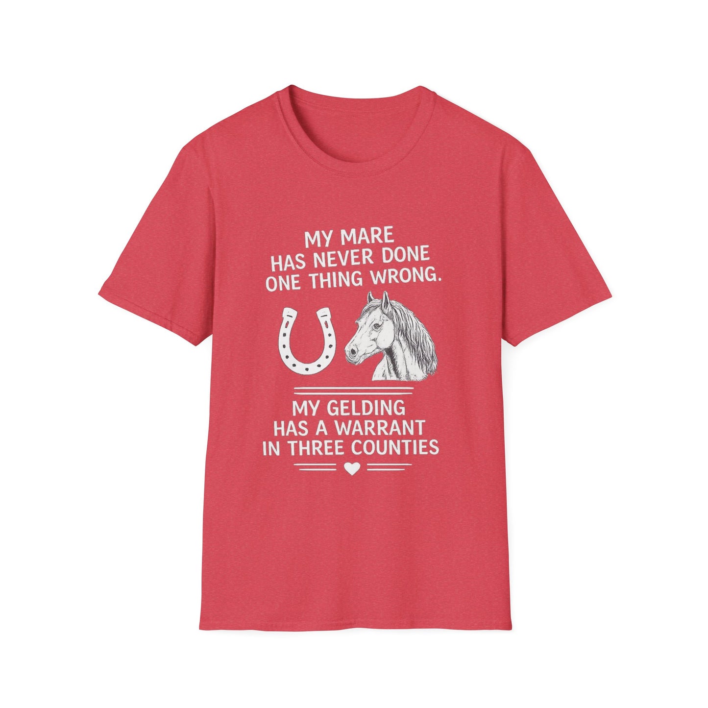 WeBeHorseGirls My Mare Has Never Done One Thing Wrong. My Gelding Has a Warrant in Three Counties T-Shirt
