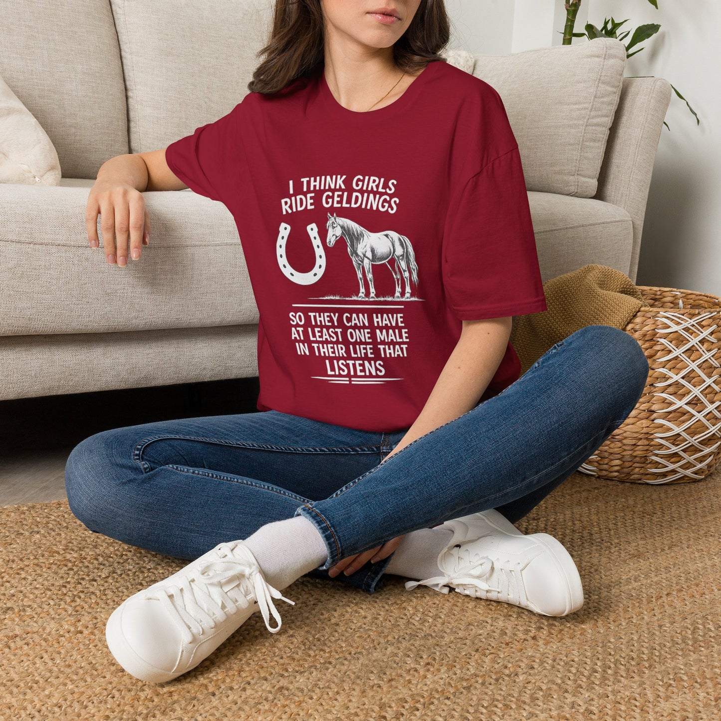 WeBeHorseGirls I Think Girls Ride Geldings So They Can Have at Least One Male in Their Life That Listens T-Shirt