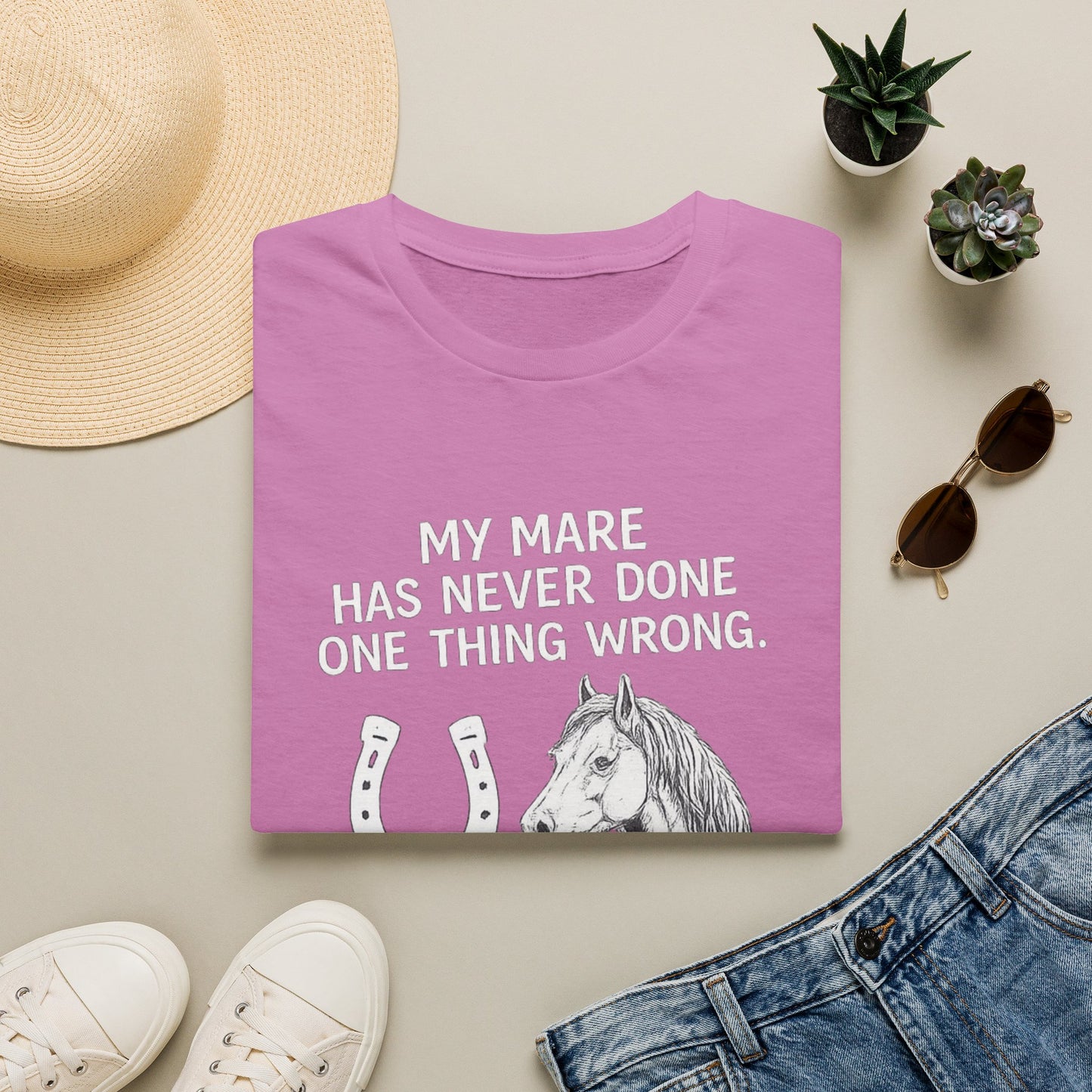WeBeHorseGirls My Mare Has Never Done One Thing Wrong. My Gelding Has a Warrant in Three Counties T-Shirt